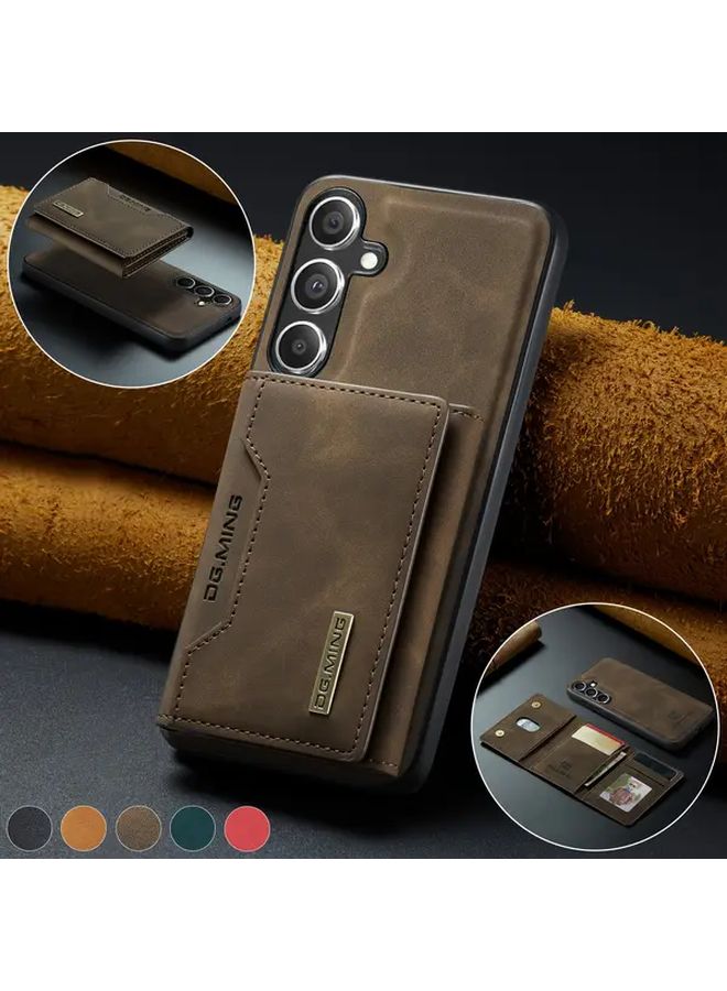 Samsung A34 Wallet Case Coffee Color with Card Slots Detachable Magnetic Kickstand Shock Resistant Cover - Image 1